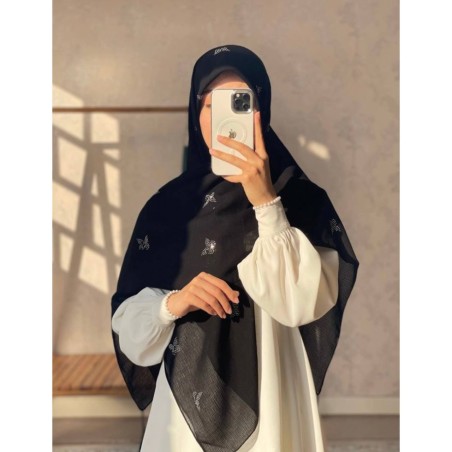 روسری کریشه مشکی نگین دار